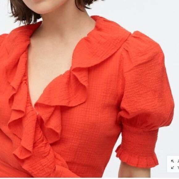 Romantic Red Ruffle Wrap Dress Crinkled Cotton Gauze Fit & Flare XS J.Crew NWT - Picture 2 of 10